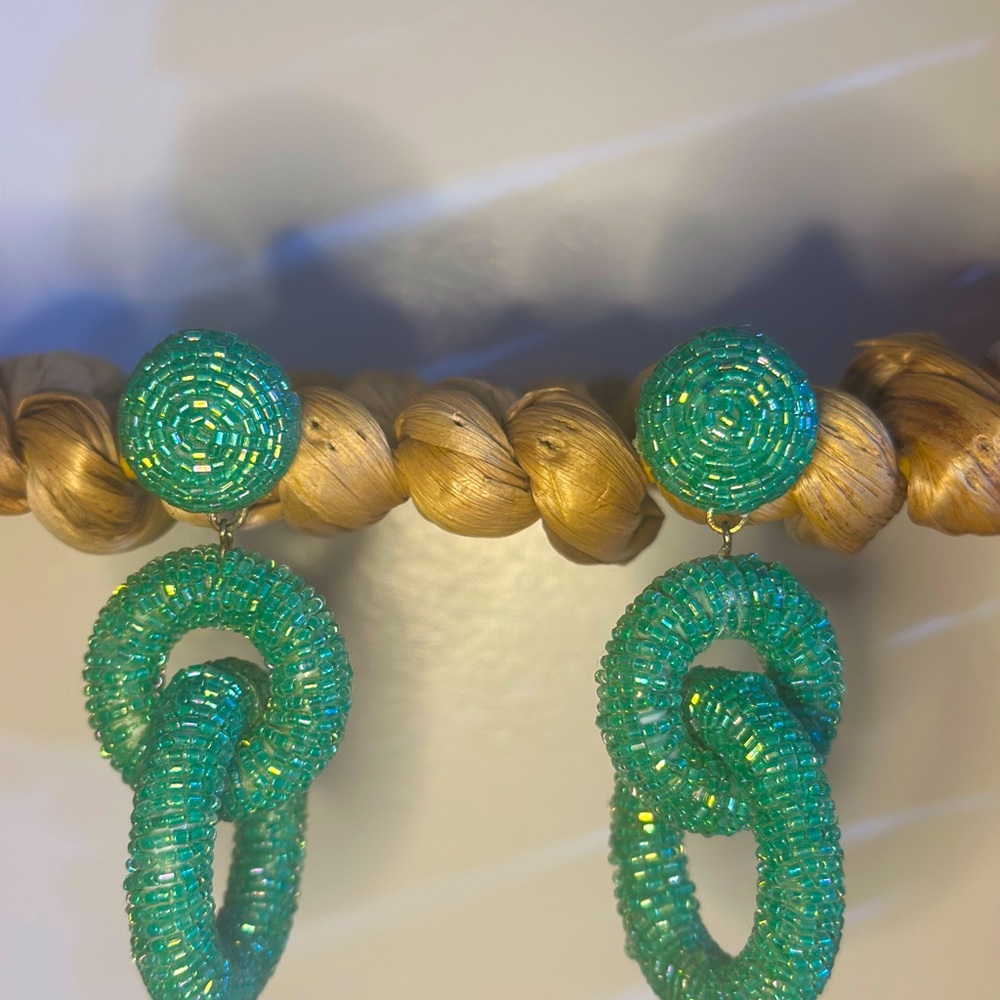 Green Beaded Statement Earrings - image 8